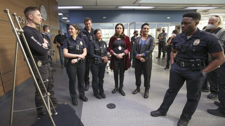 THE ROOKIE - ÒDouble TroubleÓ - When Dim goes missing, Officer Chen and Sergeant Bradford, along with the CIA, set out to find him and enlist the help of Juicy. (TUESDAY, MARCH 21 
8:00-9:00 p.m.), on ABC. (ABC/Raymond Liu)
ERIC WINTER, MELISSA O'NEIL, NATHAN FILLION, LISSETH CHAVEZ, ALYSSA DIAZ, MEKIA COX, TRU VALENTINO