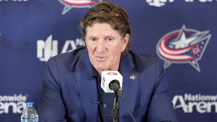 Jul 1, 2023; Columbus, OH, USA; Columbus Blue Jackets name Mike Babcock as their new head coach during a press conference at Nationwide Arena. Mandatory Credit: Kyle Robertson-USA TODAY NETWORK