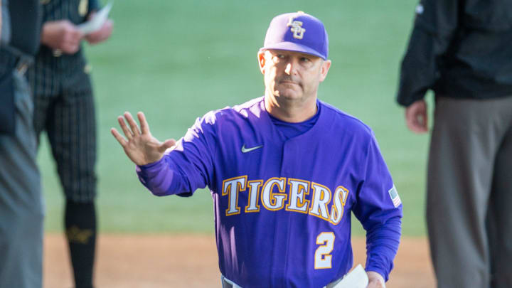 Tigers head coach Jay Johnson as the LSU Tigers take on the Vanderbilt Commodores at Alex Box Stadium in Baton Rouge LA. Thursday, April 4, 2024.