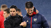Mikel Arteta (left) gave an update on Declan Rice ahead of the Carabao Cup
