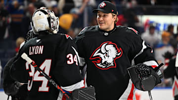 Buffalo Sabres goalies Alex Lyon and Ukko-Pekka Luukkonen