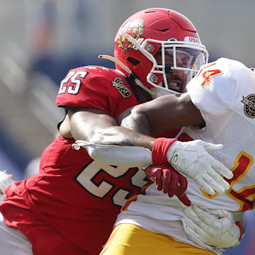 Stars receiver Diondre Overton runs after a catch in his team's win over the Generals in a USFL semifinal at Tom Benson Hall of Fame Stadium, Saturday, June 25, 2022.