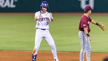 Jake Brown 7 hits a double as The LSU Tigers take on Little Rock Trojans in game 1 of the 2025 NCAA Div 1 Regional Baseball Championship at Alex Box Stadium in Baton Rouge, LA. Friday, May 30, 2025.