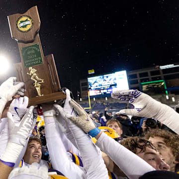 Avon celebrates their win over Cincinnati Anderson in their Div. II state championship game at Canton's Tom Benson Hall of Fame Stadium Thursday December 6, 2024.
