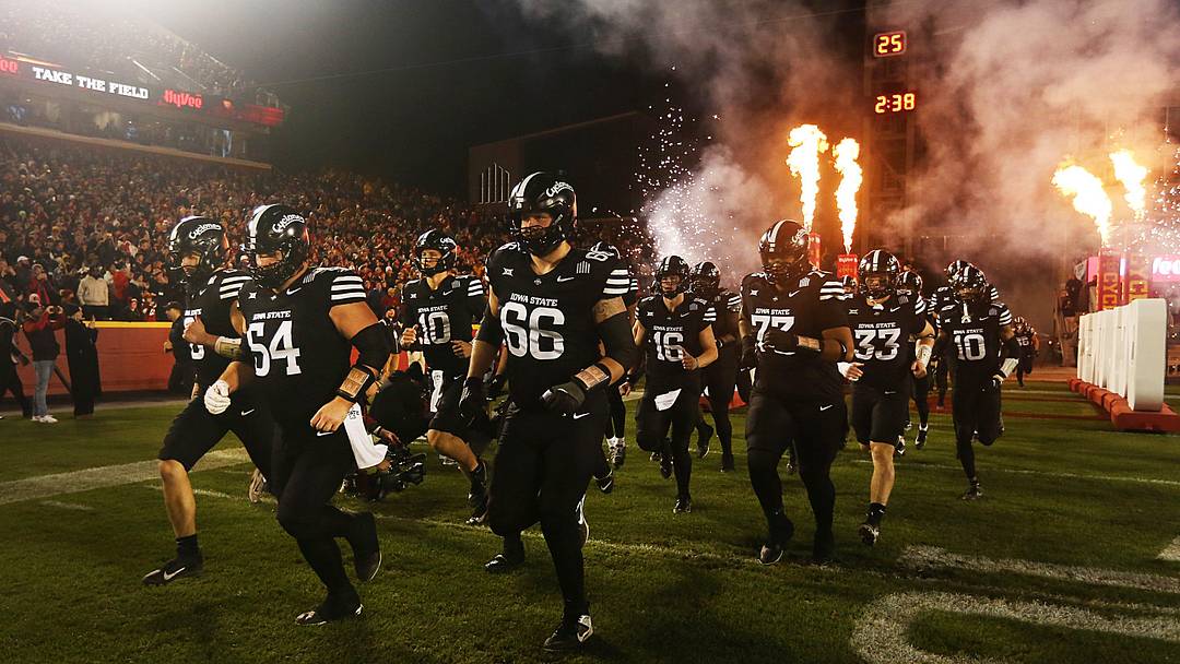 Iowa State football team enters the field before Iowa State and Cincinnati in the week-12 NCAA football at Jack Trice Stadium on Saturday, Nov. 16, 2024, in Ames, Iowa. Iowa State football team enters the field before Iowa State and Cincinnati in the week-12 NCAA football at Jack Trice Stadium on Saturday, Nov. 16, 2024, in Ames, Iowa.