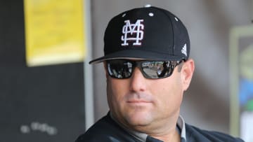 Mississippi State head baseball coach Chris Lemonis watches his team warm up prior to the game. Mississippi State defeated Auburn in the opening round of the NCAA College World Series on Sunday, June 16.2019 at TD Ameritrade Park in Omaha.

Msu Auburn College World Series