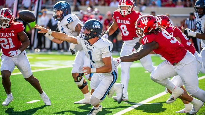 Old Dominion's Colton Joseph (1) during the Indiana versus Old Dominion football game at Memorial Stadium on Saturday, Aug. 30, 2025.