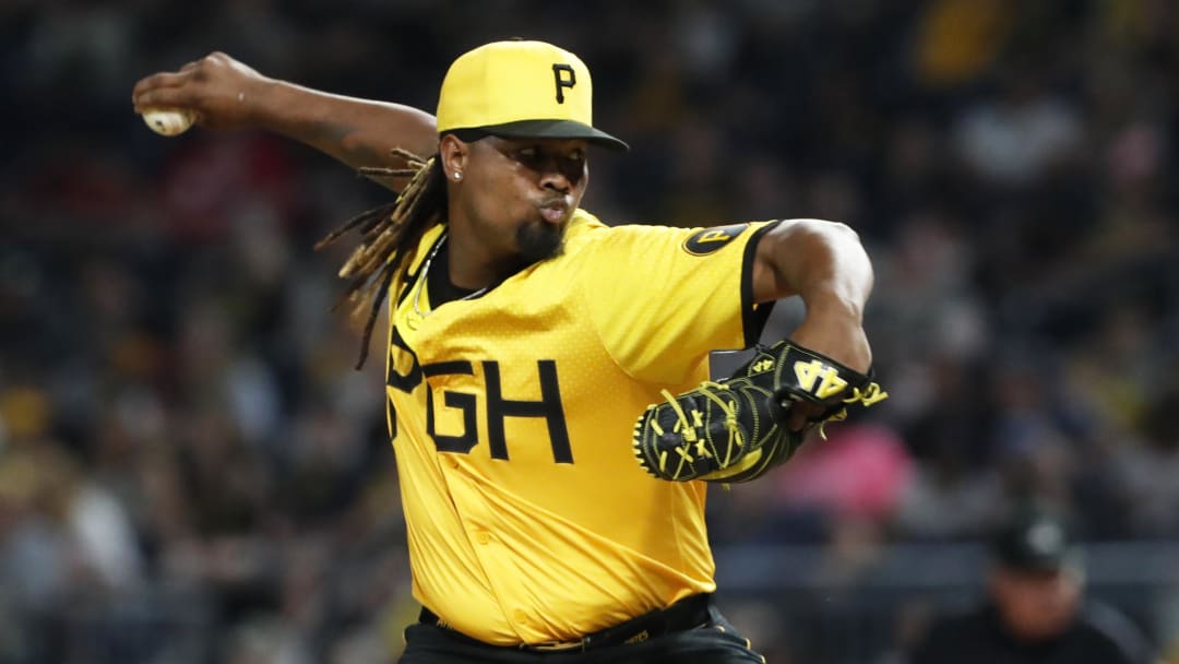 May 24, 2024; Pittsburgh, Pennsylvania, USA;  Pittsburgh Pirates relief pitcher Luis L. Ortiz (48) pitches against the Atlanta Braves during the ninth inning at PNC Park. The Pirates won 11-5. Mandatory Credit: Charles LeClaire-USA TODAY Sports