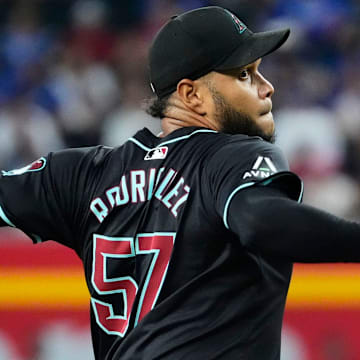 Arizona Diamondbacks pitcher Eduardo Rodriguez (57) throws to the Los Angeles Dodgers in the first inning at Chase Field in Phoenix on Monday, Sept. 2, 2024.