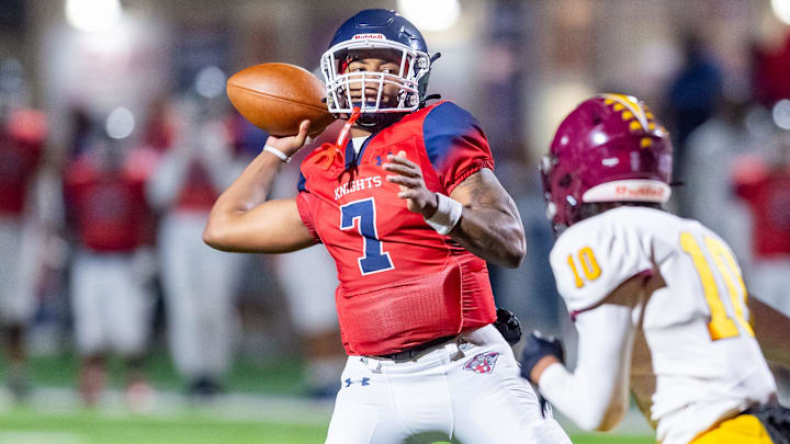Knights quarterback throws a pass as Lafayette Christian Academy takes on McDonogh 35. Knights quarterback throws a pass as Lafayette Christian Academy takes on McDonogh 35.