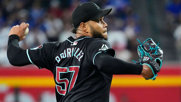 Arizona Diamondbacks pitcher Eduardo Rodriguez (57) throws to the Los Angeles Dodgers in the first inning at Chase Field in Phoenix on Monday, Sept. 2, 2024.