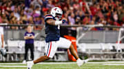 Sep 12, 2025; Tucson, Arizona, USA; Arizona Wildcats defensive lineman Deshawn McKnight (0) celebrates after he tackles the Kansas State Wildcats during the third quarter of the game at Arizona Stadium. Mandatory Credit: Aryanna Frank-Imagn Images