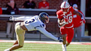 Jacksonville State's Tre Stewart tries to evade the tackle of FIU's JoJo Evans during college football action at AmFirst Stadium in Jacksonville, Alabama November 16, 2024. (Dave Hyatt / Hyatt Media LLC)