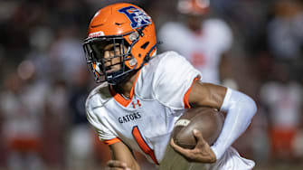 Ladarian Clardy (1) carries the ball during the Escambia vs Pine Forest football game at Pine Forest High School in Pensacola on Friday, Oct. 20, 2023.