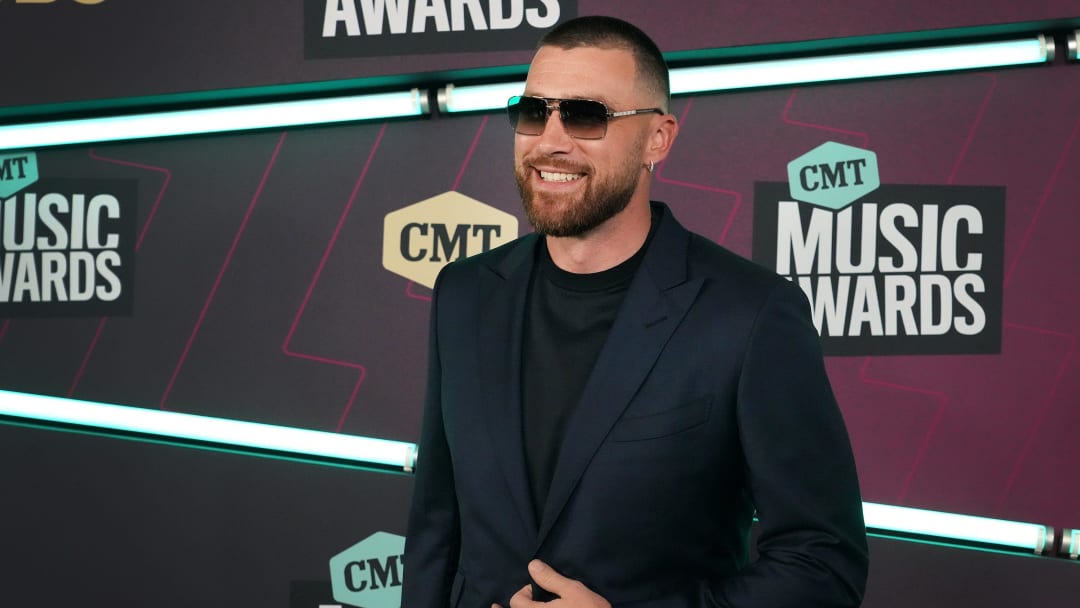 Travis Kelce arrives for the CMT Awards at the Moody Center in Austin, Texas.