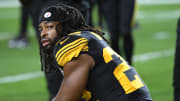 Dec 7, 2023; Pittsburgh, Pennsylvania, USA;  Pittsburgh Steelers running back Najee Harris (22) watches the field before playing the New England Patriots at Acrisure Stadium. Mandatory Credit: Philip G. Pavely-USA TODAY Sports