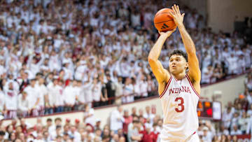 Indiana's Anthony Leal (3) shoots a free throw during the Indiana versus Ohio State men's basketball game at Simon Skjodt Assembly Hall on Saturday, March 8, 2025.