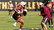 Arizona State running back Kanye Udoh (6) during spring football practice at Kajikawa practice fields in Tempe on Tuesday, March 25, 2025.