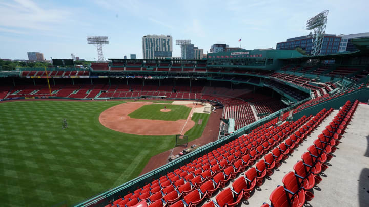 Jul 7, 2020; Boston, Massachusetts, United States; A general view of empty seats at Fenway Park during the Boston Red Sox Summer Camp. Mandatory Credit: David Butler II-USA TODAY Sports