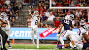 Sep 12, 2025; Tucson, Arizona, USA; Kansas State Wildcats quarterback Avery Johnson (2) throws the ball during the second first quarter of the game against the Arizona Wildcats at Arizona Stadium. Mandatory Credit: Aryanna Frank-Imagn Images 
