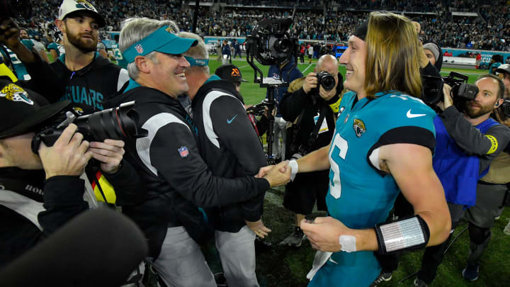 Jacksonville Jaguars head coach Doug Pederson and Jacksonville Jaguars quarterback Trevor Lawrence