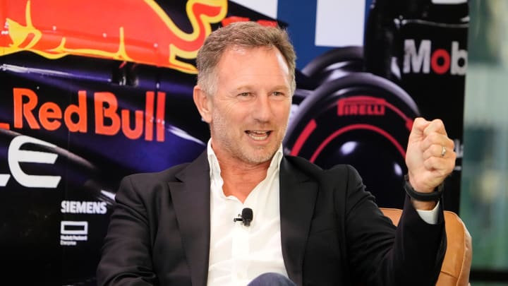 Christian Horner, Team Principal of Oracle Red Bull Racing, speaks at the Red Bull Fan Zone, a private event at Oracle headquarters, on Wednesday October 18, 2023.