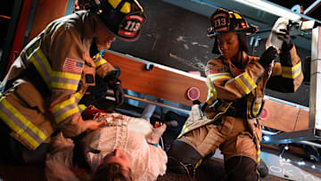 9-1-1: Nashville - “Pilot” - When a powerful tornado tears through Nashville and endangers a country music festival, Captain Don Hart leads fire station 113 on a harrowing rescue mission. Meanwhile, the Hart family contends with the fallout when a long-held secret is revealed. THURSDAY, OCT. 9 (9:00-10:00 p.m. EDT) on ABC. (Disney/Jake Giles Netter) 
JUANI FELIZ, HAILEY KILGORE