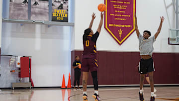 Gabby Elliott shoots as Arizona State University's women's basketball practices at Weatherup Center on Oct. 29, 2025, in Tempe.