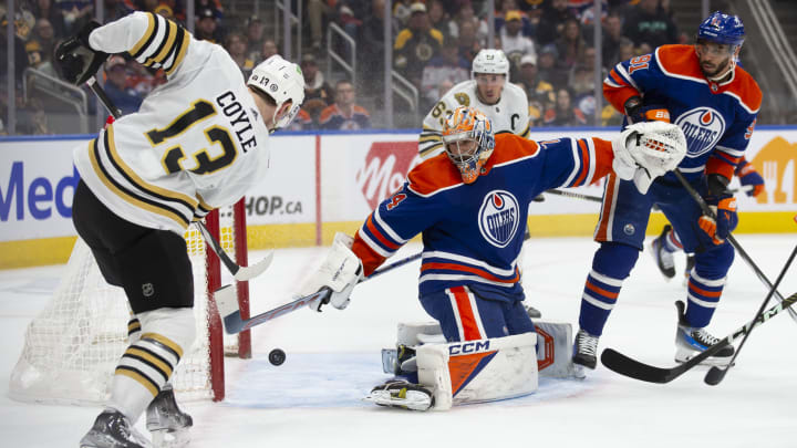 The Boston Bruins gave up a two goal lead after two periods before beating the Edmonton Oilers in overtime.