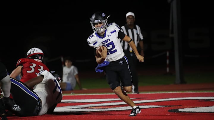 Evangelical Christian School and Community School of Naples play in a high school football matchup on Friday, Nov. 3, 2023, in Fort Myers. Evangelical Christian School and Community School of Naples play in a high school football matchup on Friday, Nov. 3, 2023, in Fort Myers.