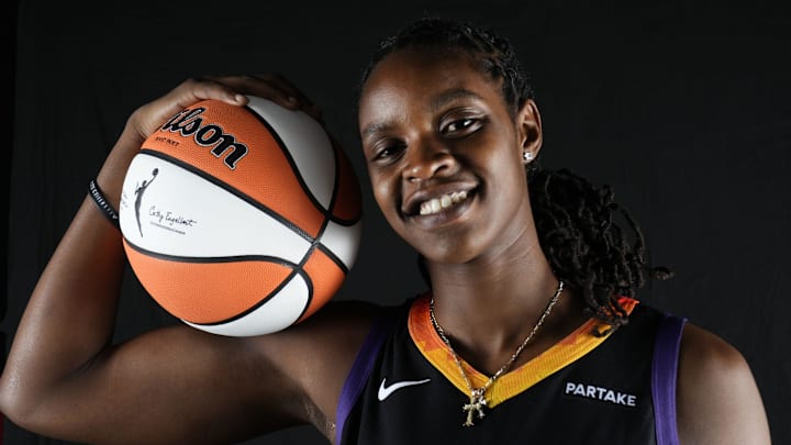 Phoenix Mercury's Bella Murekatete (55) during media day at Footprint Center in Phoenix on May 9, 2024.