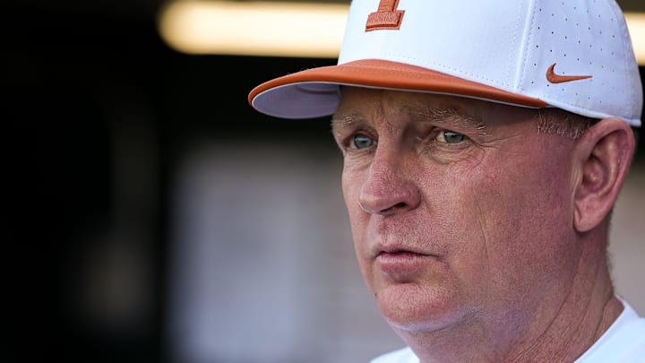 Texas Longhorns head coach Jim Schlossnagle looks out at the field during the annual Texas baseball alumni game at UFCU Disch-Falk Field on Saturday, Feb. 1, 2025.