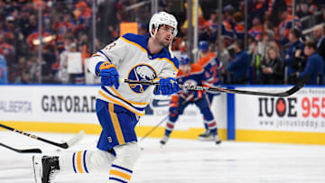 Mattias Samuelsson (23) warming up before the game against the Edmonton Oilers. 