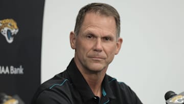 Jaguars general manager Trent Baalke during Friday afternoon's press conference at TIAA Bank Field. After his arrival in Jacksonville, Florida Friday morning, April 30, 2021, Jacksonville Jaguars first-round draft pick Trevor Lawrence along with team owner Shad Khan, head coach Urban Meyer and the Jaguars general manager Trent Baalke held a press conference in the afternoon inside TIAA Bank Field. 