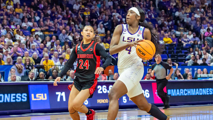 Flau'Jae Johnson 4, LSU Tigers take on San Diego State in the first round of the NCAA Womens Basketball Tournament in Baton Rouge, LA. March 22, 2025.