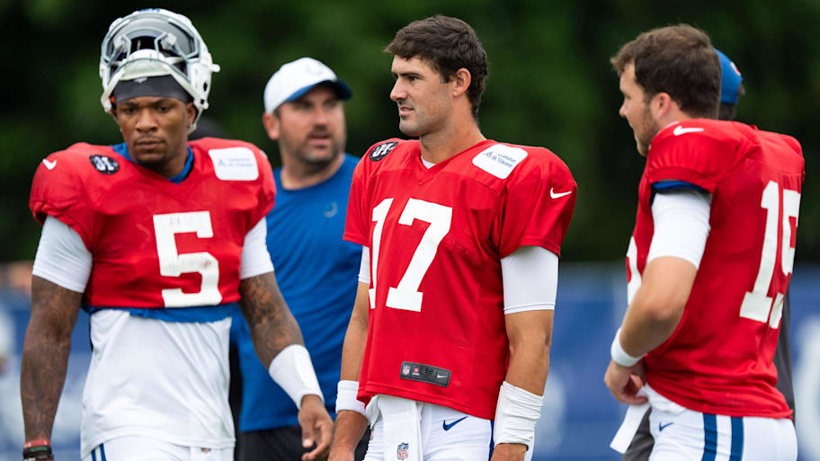 Indianapolis Colts quarterbacks Anthony Richardson Sr. and Daniel Jones are competing for the starting job this offseason. | Mykal McEldowney/IndyStar / USA TODAY NETWORK via Imagn Images