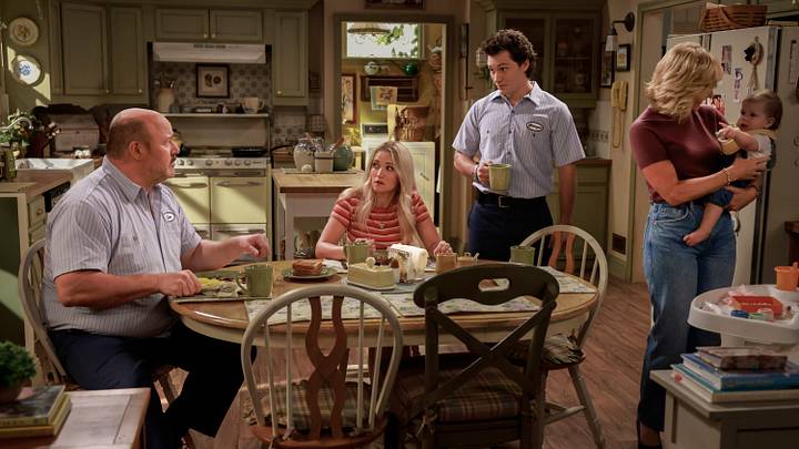 “A Regular Samaritan” – Georgie joins a church to sell tires to the congregation, and Mandy worries there is more to it than that on GEORGIE & MANDY’S FIRST MARRIAGE, Thursday, Dec. 5 (8:00-8:31 PM, ET/PT) on the CBS Television Network, and streaming on Paramount+ (live and on-demand for Paramount+ with SHOWTIME subscribers, or on-demand for Paramount+ Essential subscribers the day after the episode airs)*. Pictured (L-R): Will Sasso, Emily Osment as Mandy, Montana Jordan as Georgie and