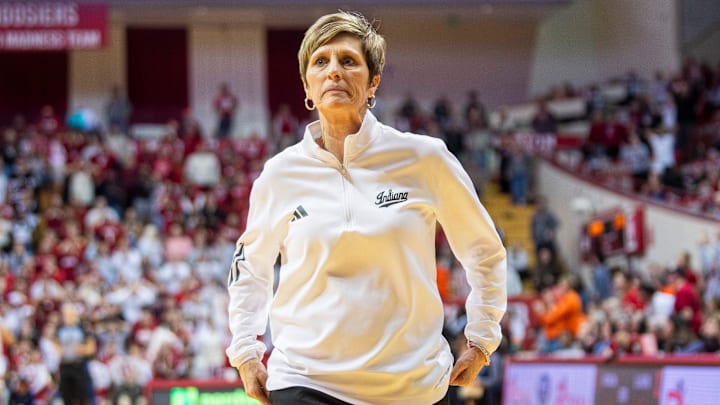 Indiana Head Coach Teri Moren during the Indiana versus Illinois women's basketball game at Simon Skjodt Assembly Hall on Thursday, Jan. 16, 2025.