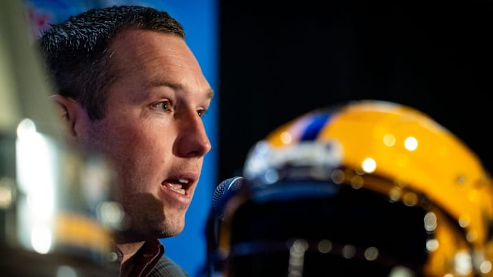 Arizona State Sun Devils head coach Kenny Dillingham speaks to the media on Dec. 31, 2024, ahead of the Peach Bowl. Arizona State Sun Devils head coach Kenny Dillingham speaks to the media on Dec. 31, 2024, ahead of the Peach Bowl.