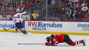 Colorado Avalanche center Parker Kelly (17) celebrates his goal. Mandatory Credit: Ed Mulholland-Imagn Images