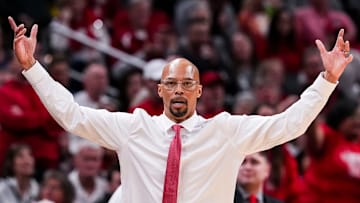 Jeffersonville Red Devils head coach Sherron Wilkerson reacts to the action Saturday, March 29, 2025, during the IHSAA Class 4A boys basketball state championship game in Indianapolis.