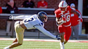 Jacksonville State's Tre Stewart tries to evade the tackle of FIU's JoJo Evans during college football action at AmFirst Stadium in Jacksonville, Alabama November 16, 2024. (Dave Hyatt / Hyatt Media LLC)