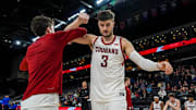 Washington State Cougars forward Ethan Price (3) is announced with the starting lineup before their game in the Acrisure Series in Palm Desert, Calif., Wednesday, Nov. 27, 2024.