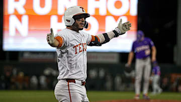 Texas Longhorns catcher Rylan Galvan (6) celebrates a home run during the game against LSU at UFCU Disch-Falk Field on Friday, March. 21, 2025.