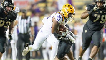 Trey Holly (25) runs the ball as the LSU Tigers take on the the Army Black Knights in Tiger Stadium in Baton Rouge, Louisiana, October. 21, 2023.