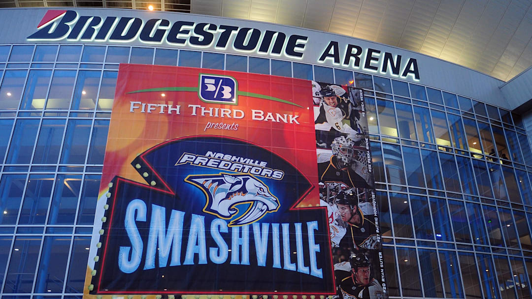 April 24, 2011; Nashville, TN, USA; An exterior view of the Bridgestone Arena during game three of the NHL Stanley Cup Playoffs between the Anaheim Ducks and Nashville Predators. Mandatory Credit: Andrew Weber-Imagn Images