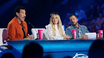 AMERICAN IDOL Ð Ò817 (Disney Night #1)Ó - ÒDisney NightÓ celebrates MotherÕs Day with special guest Lin-Manuel Miranda. The Top 7 travel to Disneyland Resort and light up the stage with Disney classics as America votes live for the five moving forward in the competition. SUNDAY, MAY 11 (8:00-10:01 p.m. EDT/7:00-9:01 p.m. CDT/6:00-8:01 p.m. MDT/5:00-7:01 p.m. PDT), on ABC. (Disney/Christopher Willard)
LIONEL RICHIE, CARRIE UNDERWOOD, LUKE BRYAN