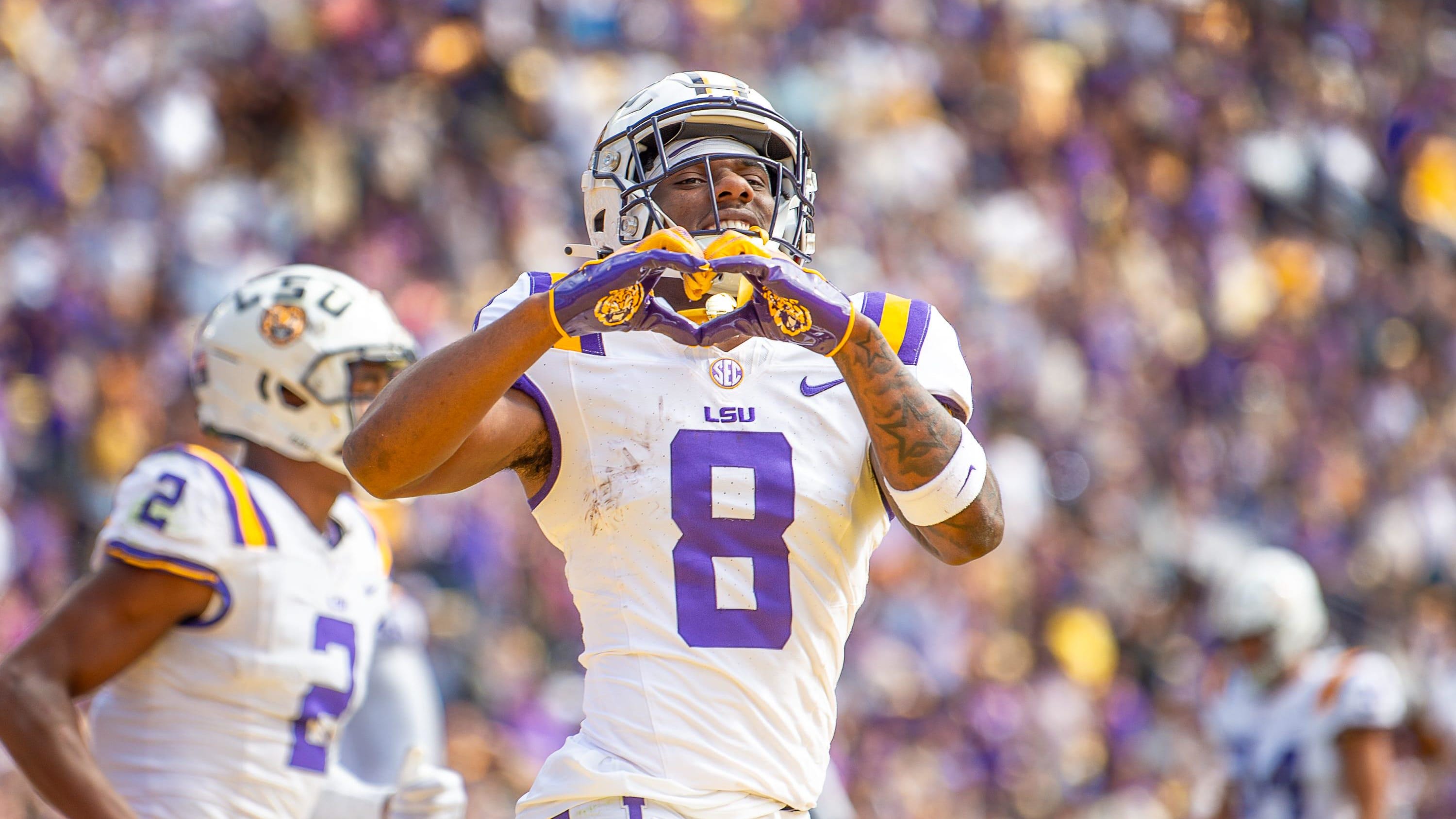 Malik Nabers 8 as the LSU Tigers take on Texas A&M in Tiger Stadium in Baton Rouge, Louisiana,