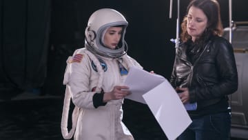 Emma Roberts (Rex) and Director Liz W. Garcia in SPACE CADET Photo Credit: Eric Liebowitz//Prime Video