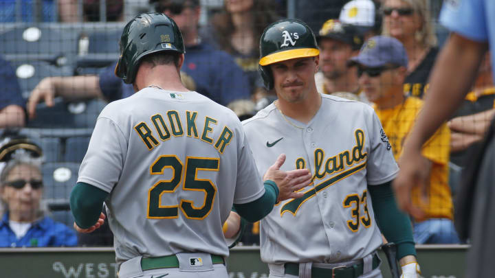 Oakland Athletics outfielders Brent Rooker and JJ Bleday